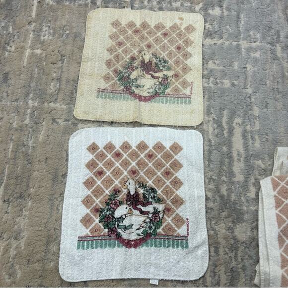 Vintage Christmas Country Geese Kitchen Towels Dishcloths Set of 5 1990s - Picture 5 of 6
